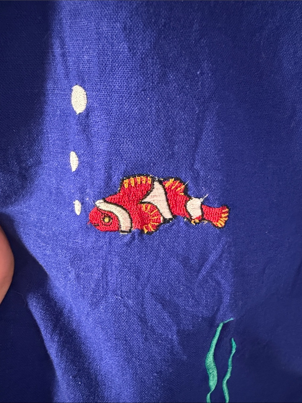 Vintage Royal Blue Embroidered Fish Linen Blend Shift Dress Size 6 - Picture 4 of 8